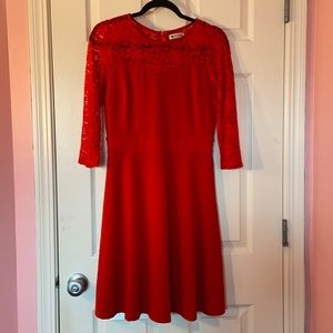 Lace long sleeve red skater dress